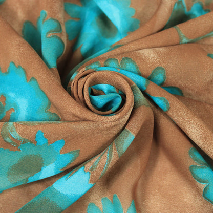 Tissu crêpe georgette  - imprimé fleurs vintages - ton marron et bleu - photo 1/5 | So Tissus