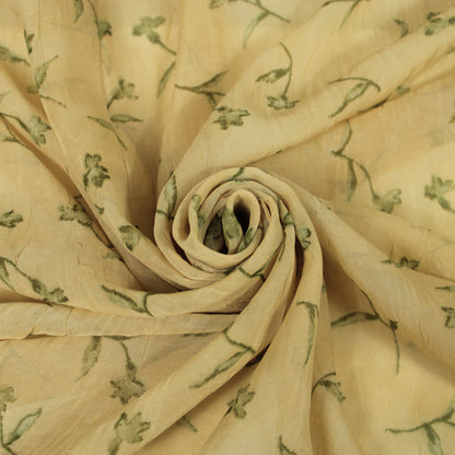 Tissu crêpon  - imprimé fleuri vintage - ton beige et vert - photo 1/5 | So Tissus