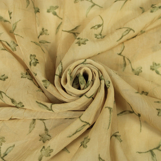 Tissu crêpon  - imprimé fleuri vintage - ton beige et vert - photo 1/5 | So Tissus