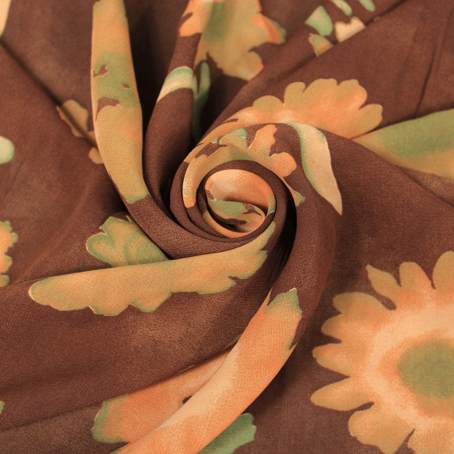 Tissu crêpe georgette  - imprimé fleurs vintages - ton marron et saumon - photo 1/5 | So Tissus
