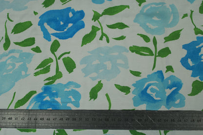 Tissu crêpe viscose - imprimé fleurs vintage - blanc, vert, bleu - photo 5/5 | So Tissus