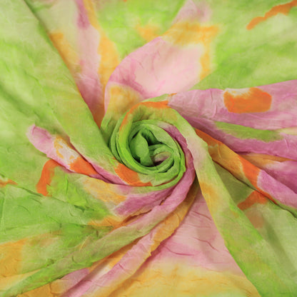 Tissu crêpon  - imprimé vintage - ton vert rose et orange - photo 1/5 | So Tissus