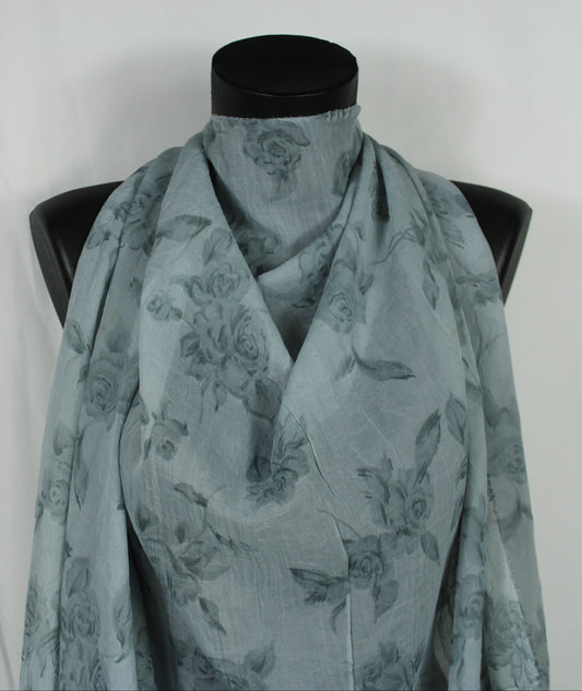 Tissu crêpon  - imprimé fleurs vintages - ton gris bleu - photo 2/5 | So Tissus