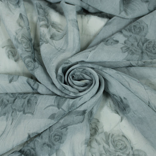 Tissu crêpon  - imprimé fleurs vintages - ton gris bleu - photo 1/5 | So Tissus