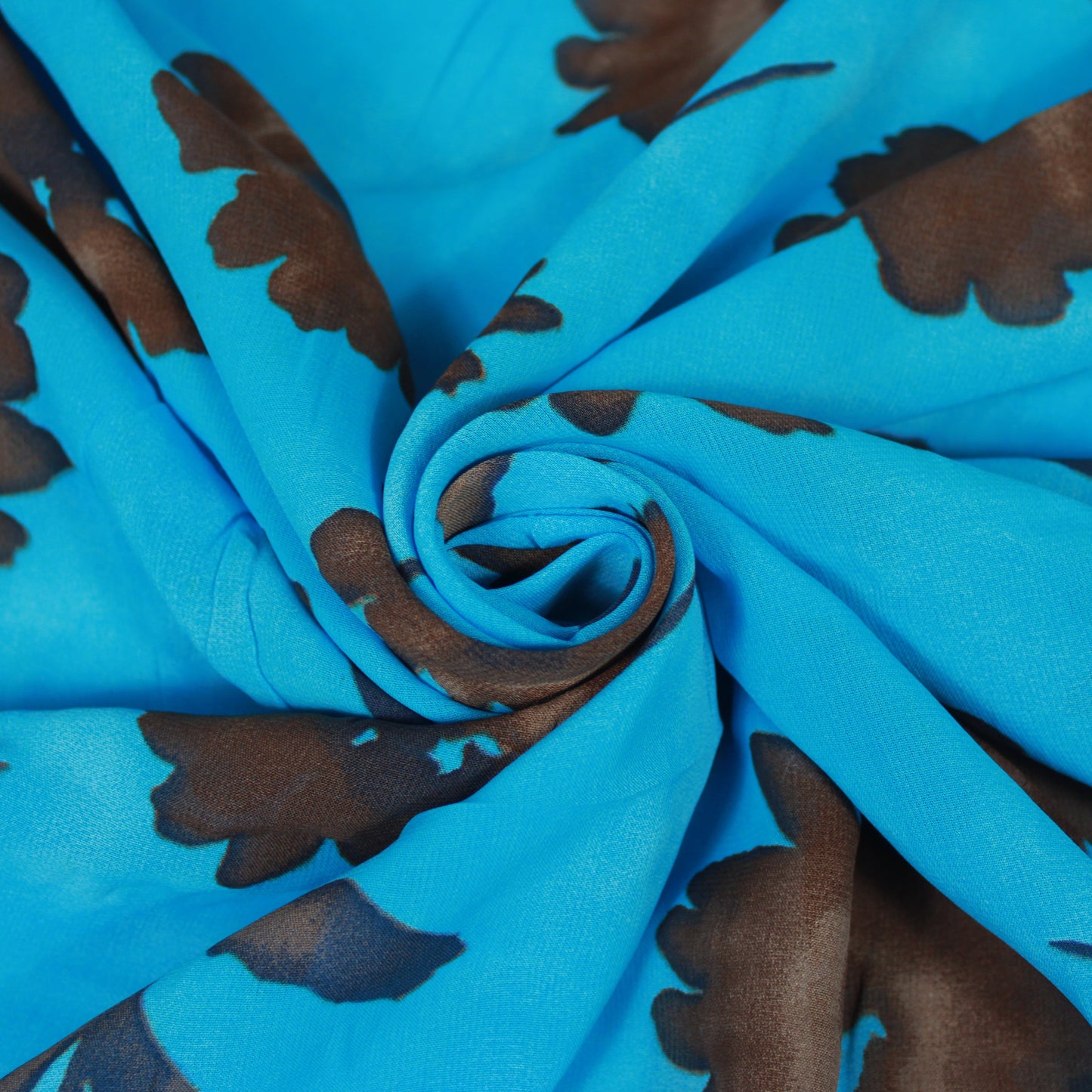 Tissu crêpe georgette  - imprimé fleurs vintages - ton bleu et marron - photo 1/5 | So Tissus