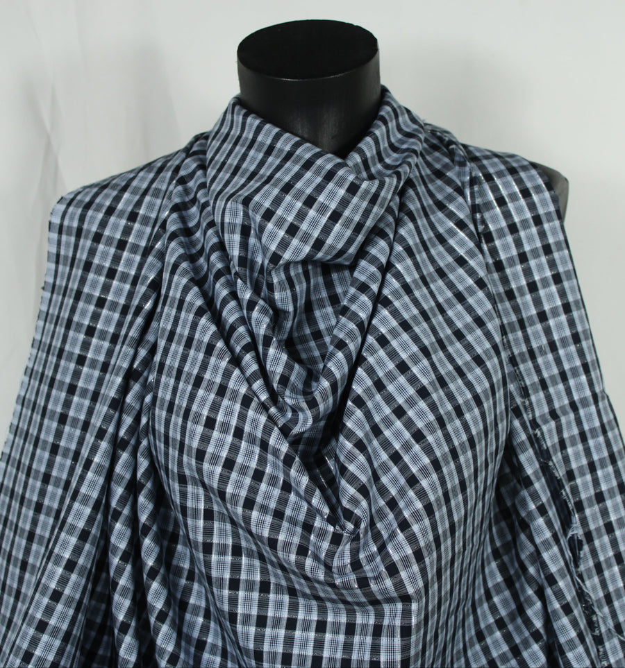 Tissu popeline coton - à carreaux - ton gris bleu