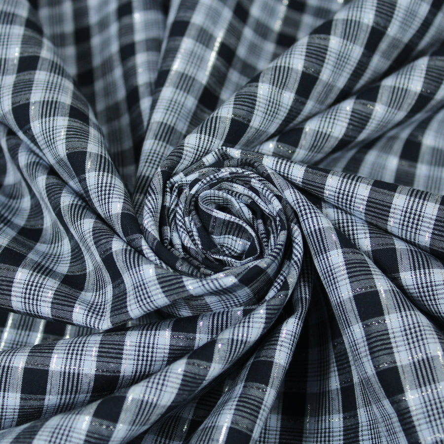 Tissu popeline coton - à carreaux - ton gris bleu