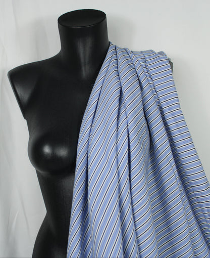 Tissu popeline coton prestige - à rayures - blanc, bleu ciel et noir - photo 2/5 | So Tissus