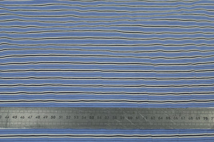 Tissu popeline coton prestige - à rayures - blanc, bleu ciel et noir - photo 4/5 | So Tissus