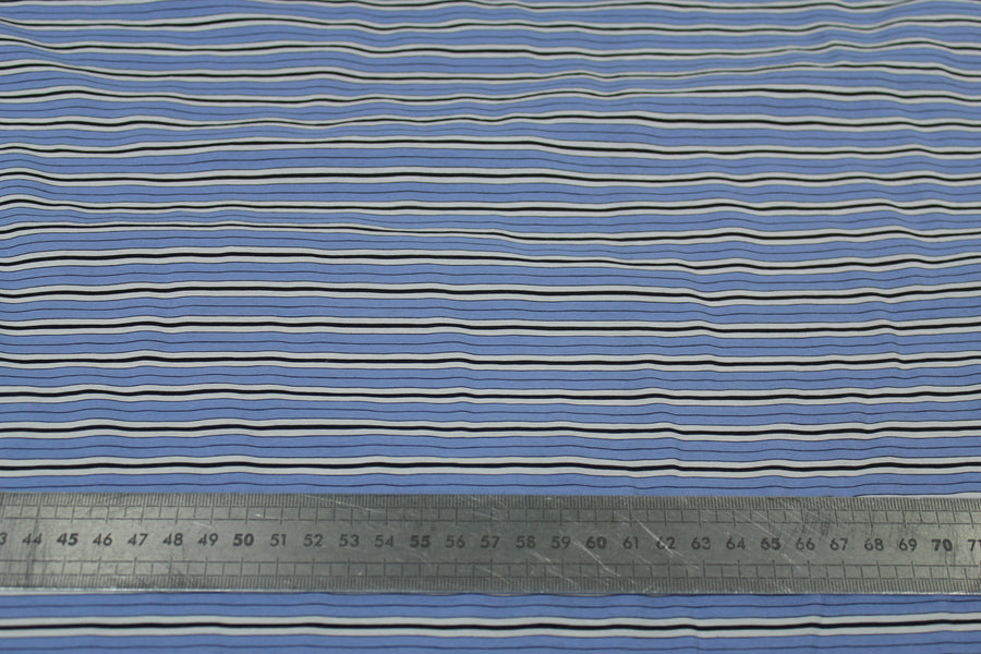 Tissu popeline coton prestige - à rayures - blanc, bleu ciel et noir