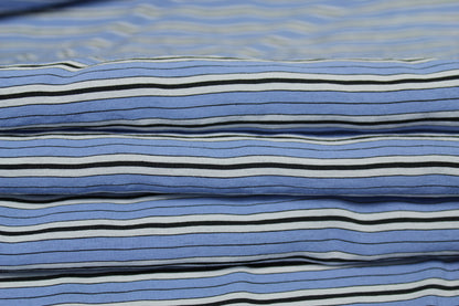 Tissu popeline coton prestige - à rayures - blanc, bleu ciel et noir - photo 3/5 | So Tissus