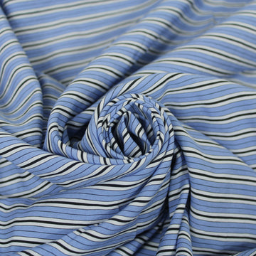 Tissu popeline coton prestige - à rayures - blanc, bleu ciel et noir