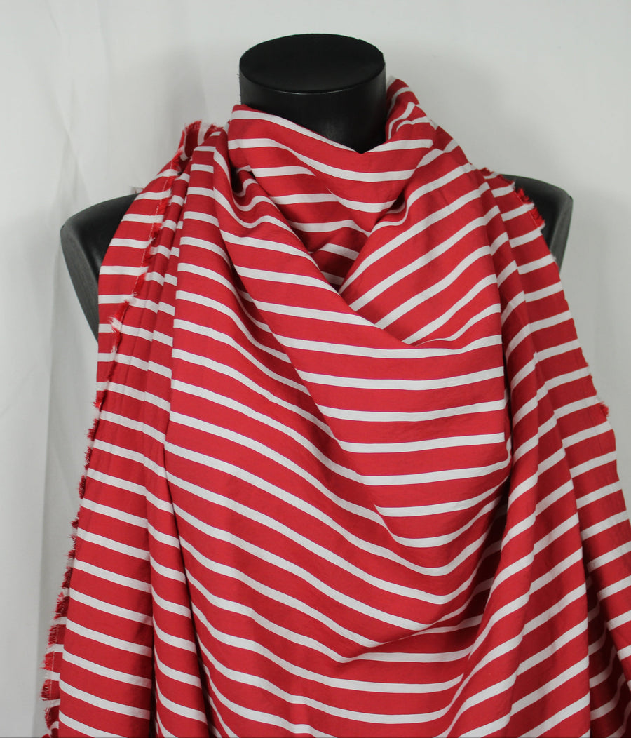 Tissu popeline coton prestige - à rayures - rouge et blanc