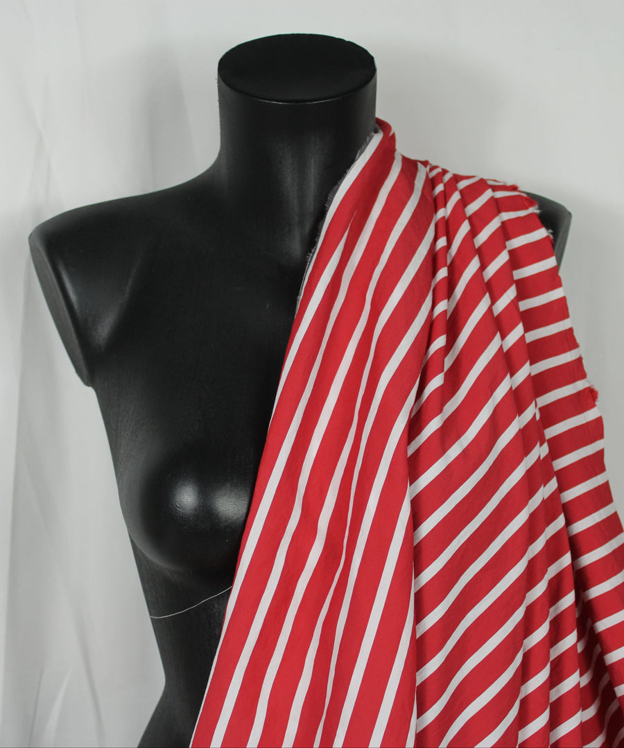 Tissu popeline coton prestige - à rayures - rouge et blanc