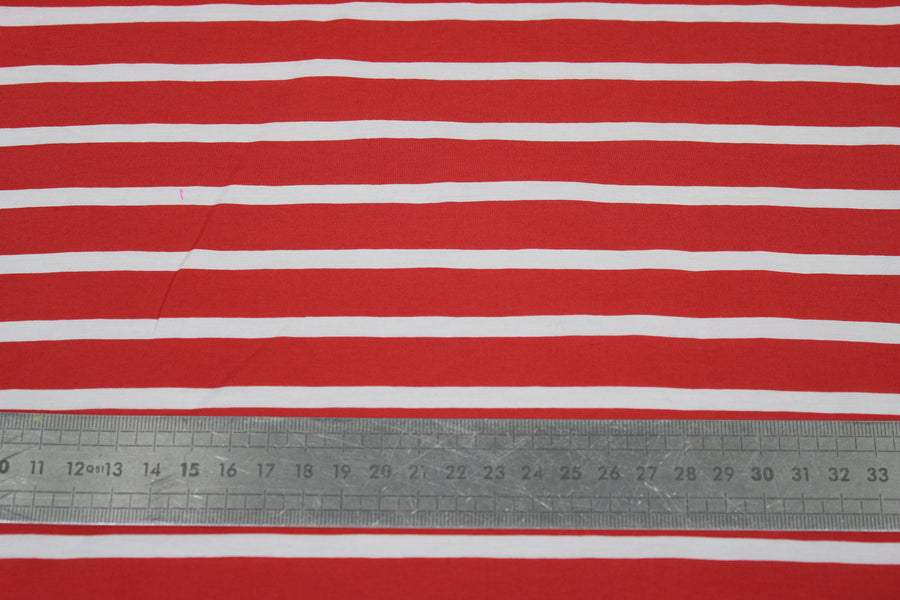 Tissu popeline coton prestige - à rayures - rouge et blanc