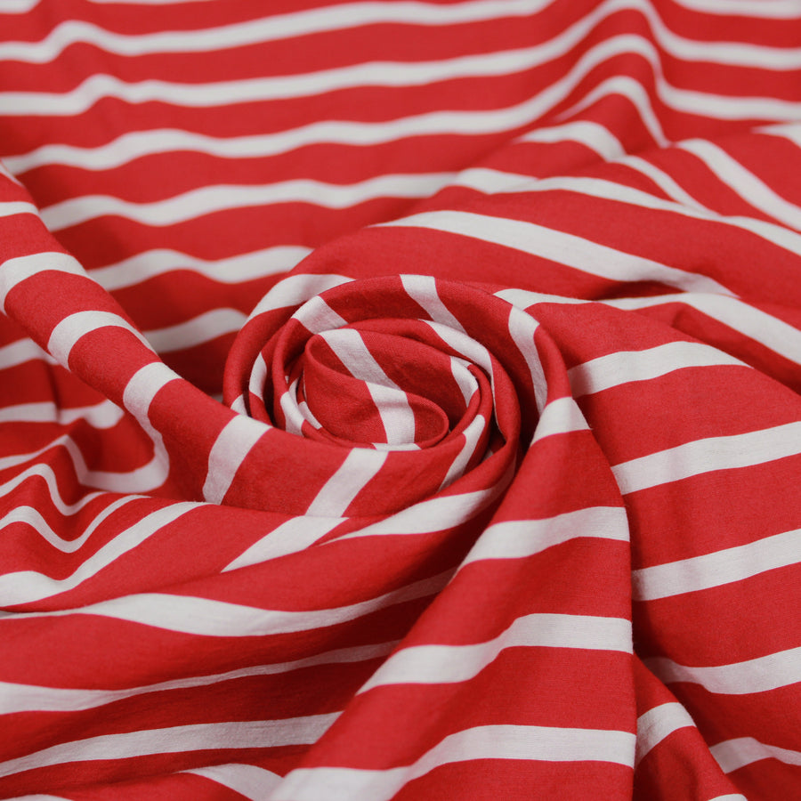 Tissu popeline coton prestige - à rayures - rouge et blanc