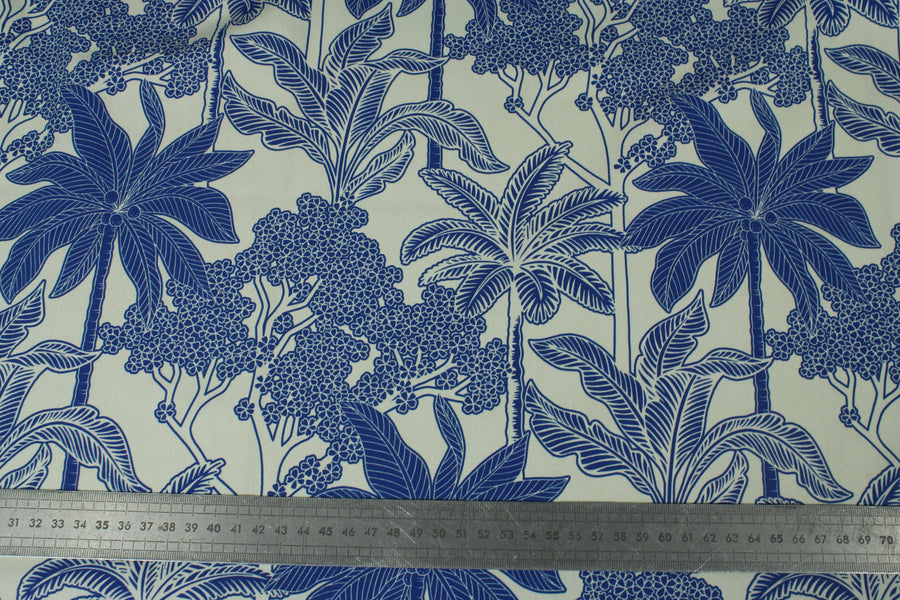 Tissu popeline de coton - imprimé fleuri - bleu et blanc