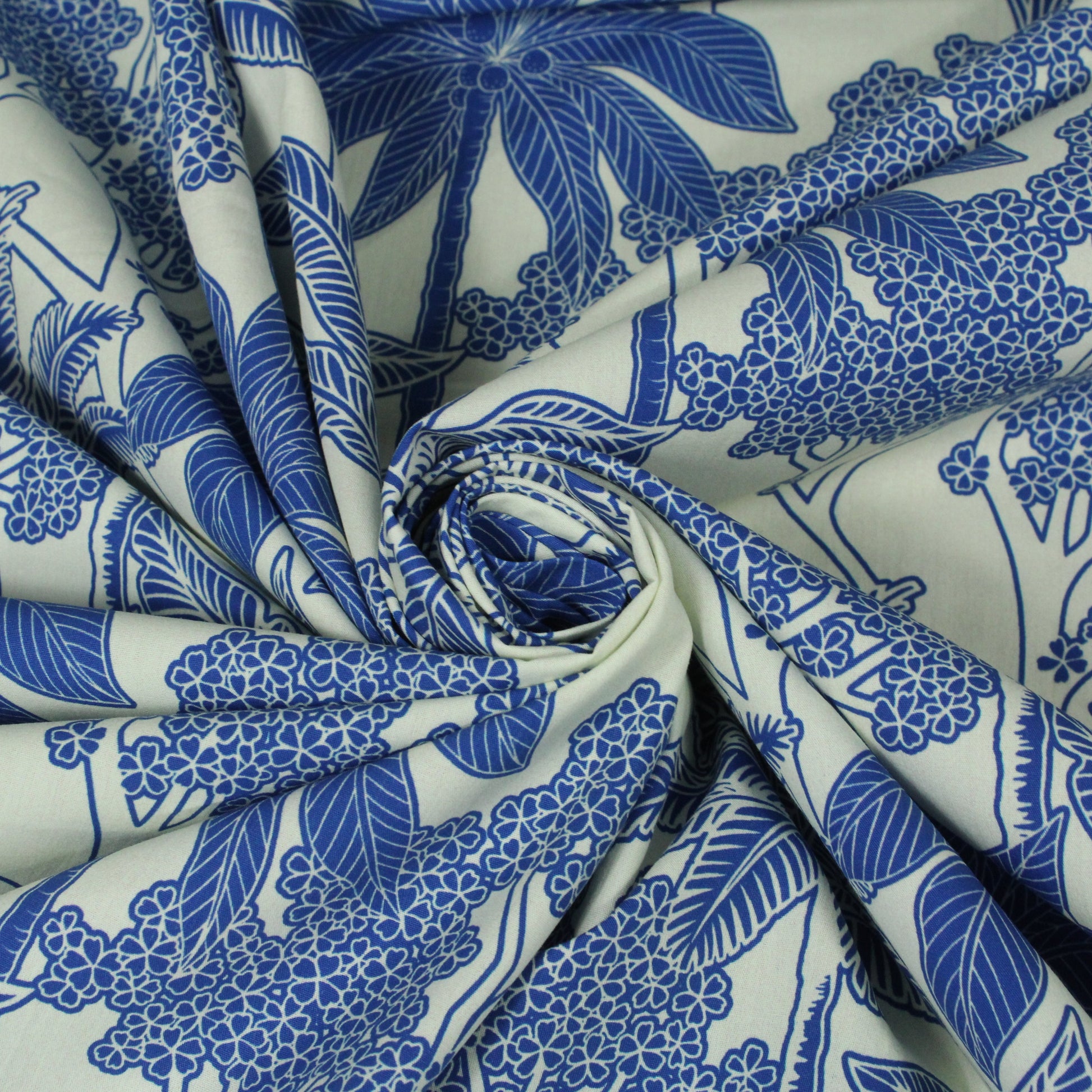 Tissu popeline de coton - imprimé fleuri - bleu et blanc - photo 1/5 | So Tissus
