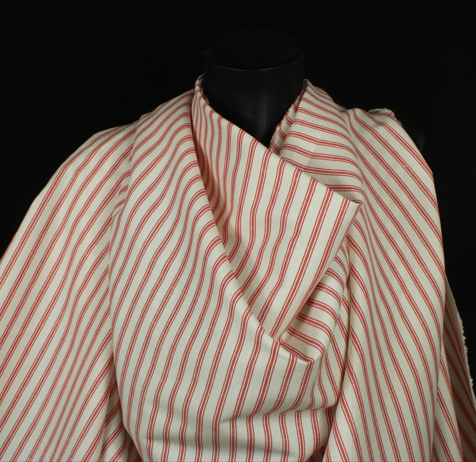 Tissu lin  - à rayures - écru et rouge - photo 3/4 | So Tissus