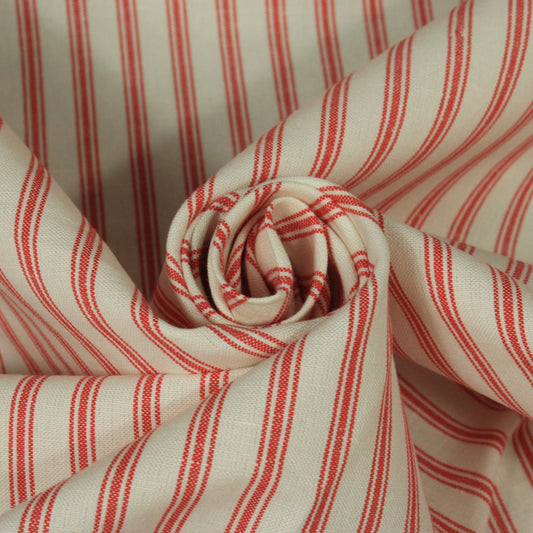 Tissu lin  - à rayures - écru et rouge - photo 1/4 | So Tissus