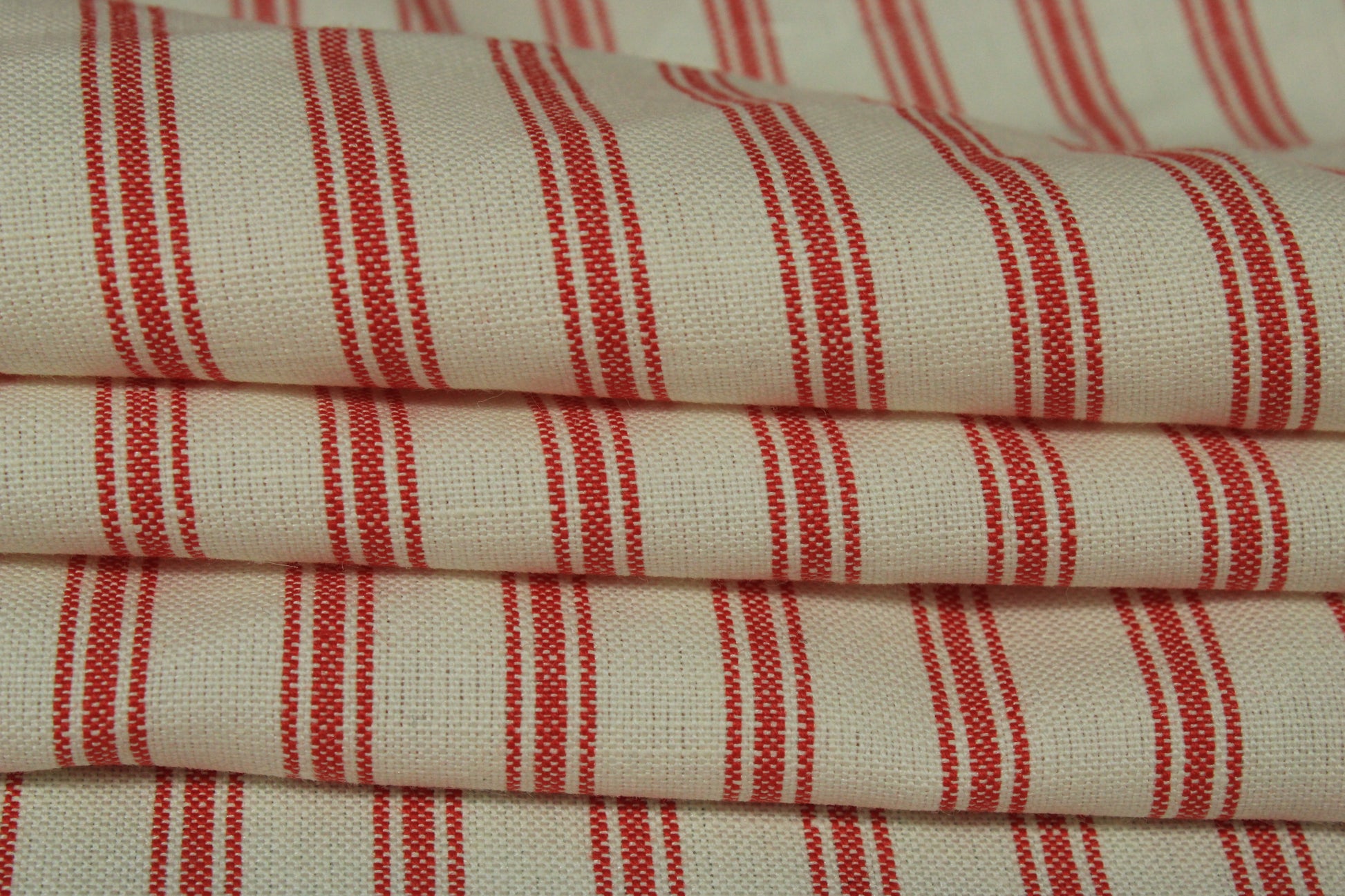 Tissu lin  - à rayures - écru et rouge - photo 2/4 | So Tissus