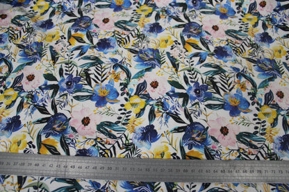 Tissu twill coton et lin - imprimé fleuri - ton bleu - photo 3/5 | So Tissus
