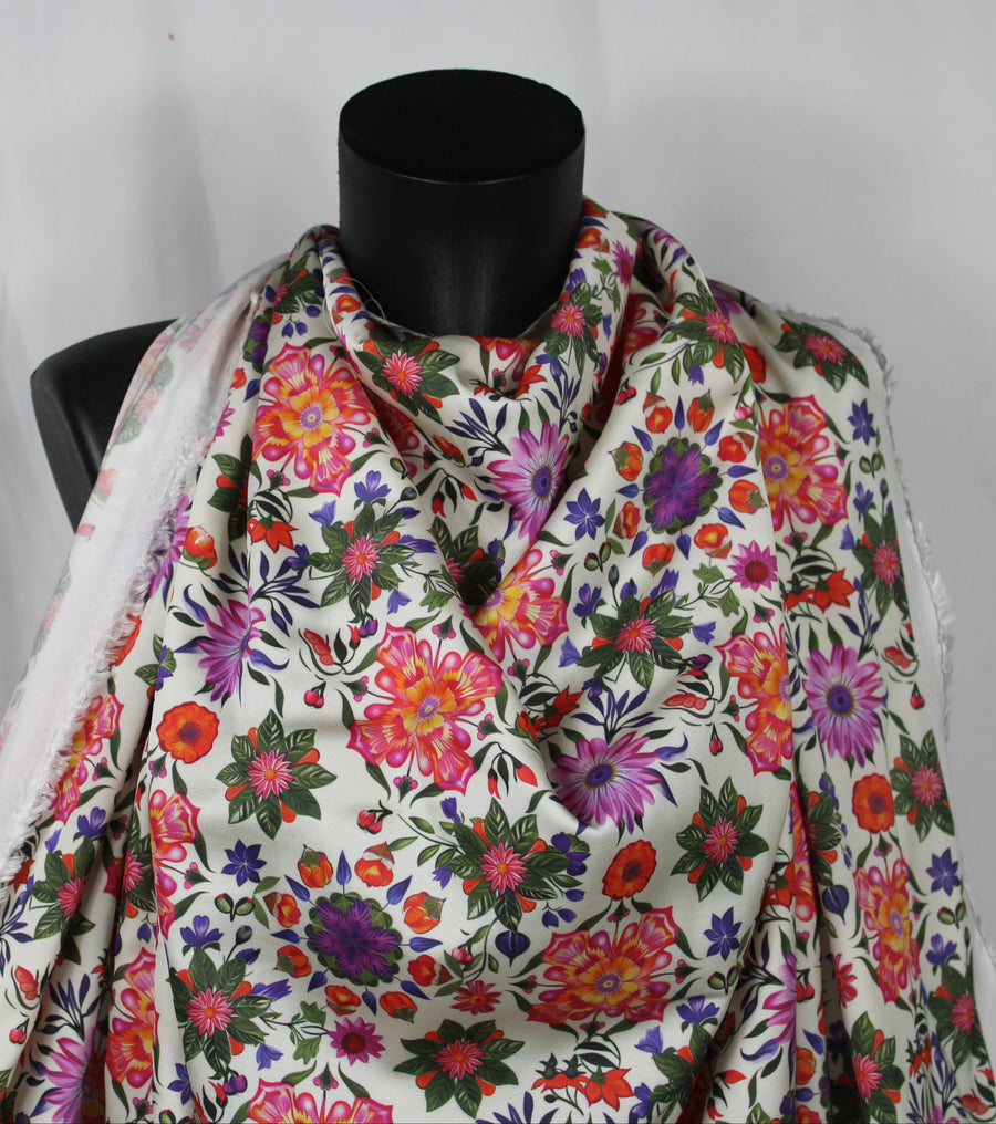 Tissu satin de viscose - imprimé fleuri - multicolore