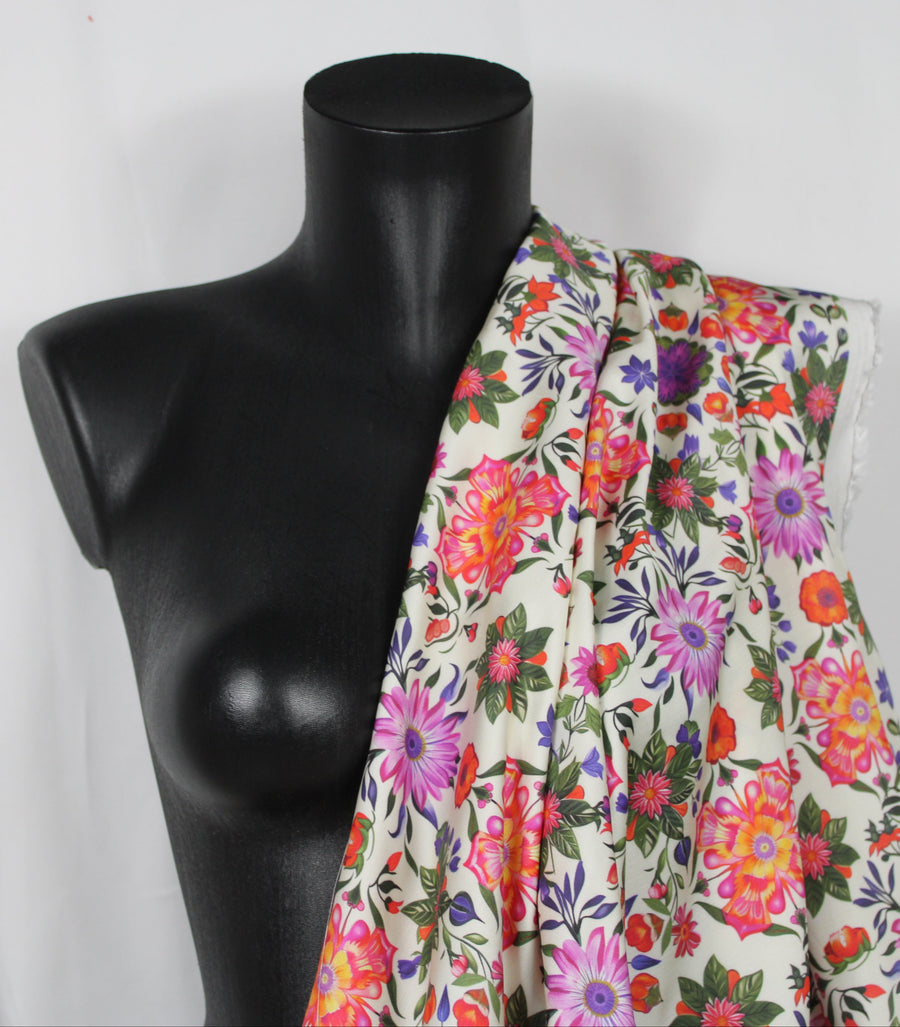 Tissu satin de viscose - imprimé fleuri - multicolore