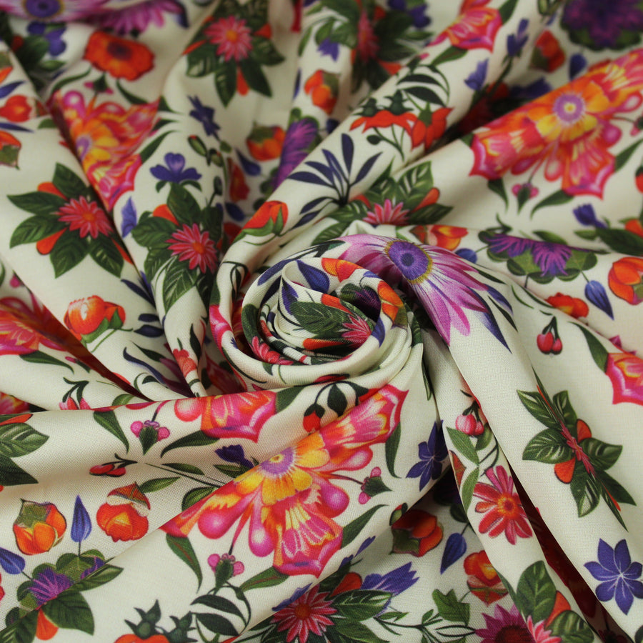 Tissu satin de viscose - imprimé fleuri - multicolore