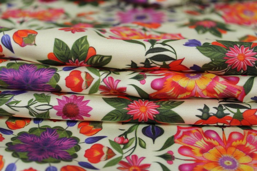 Tissu satin de viscose - imprimé fleuri - multicolore