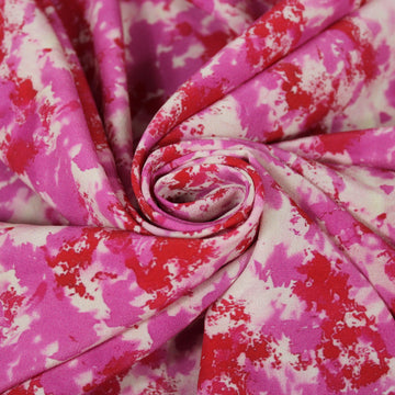 Tissu crêpe de chine 100% soie - imprimé tacheté - ton rose et rouge