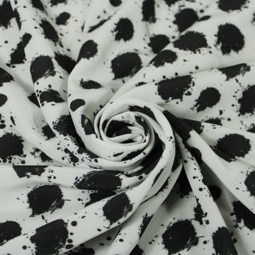 Tissu crêpe de chine 100% soie - imprimé à pois tacheté - noir et blanc