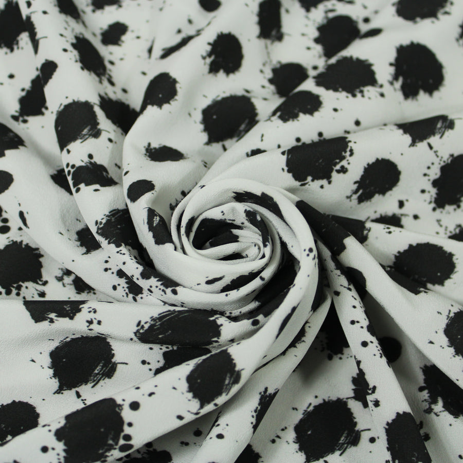 Tissu crêpe de chine 100% soie - imprimé à pois tacheté - noir et blanc
