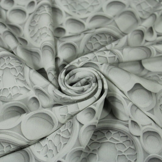 Tissu crêpe de chine 100% soie - imprimé mosaïque 3D - gris et blanc - photo 1/4 | So Tissus
