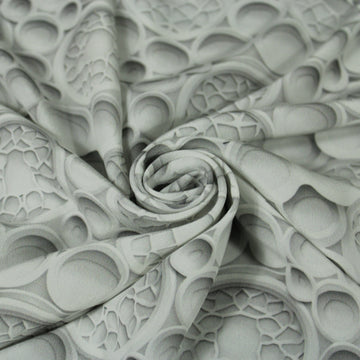 Tissu crêpe de chine 100% soie - imprimé mosaïque 3D - gris et blanc
