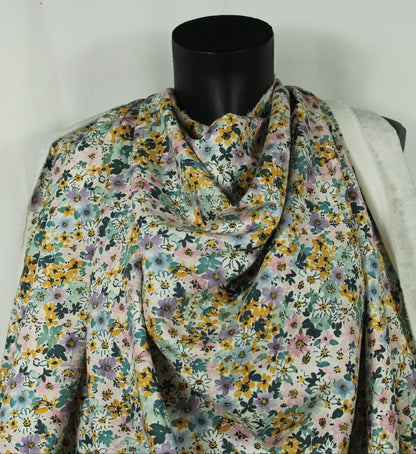 Tissu twill coton et lin - imprimé pretites fleurs - ton vert et pastel - photo 3/5 | So Tissus