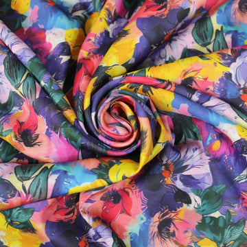 Tissu satin de viscose - imprimé fleurs abstraites - multicolore
