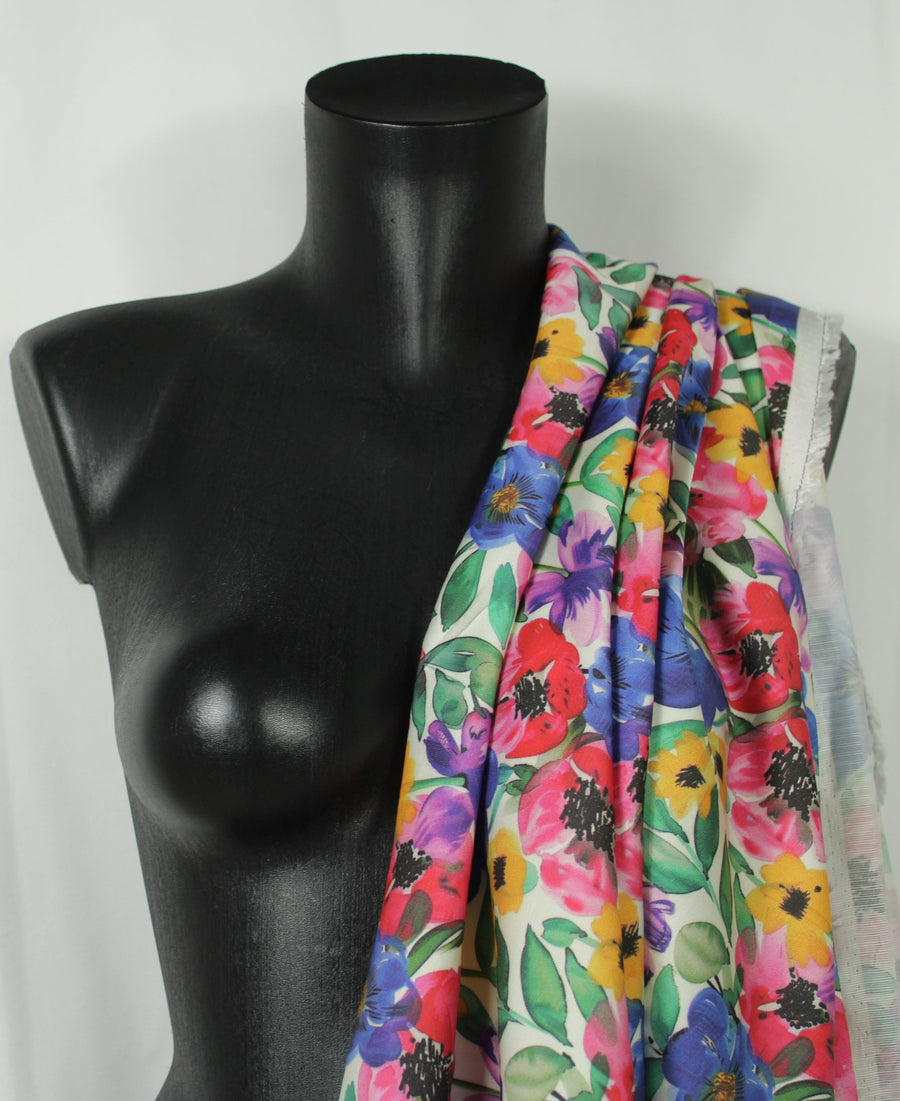 Tissu satin de viscose - imprimé grandes fleurs - multicolore