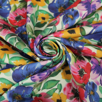 Tissu satin de viscose - imprimé grandes fleurs - multicolore