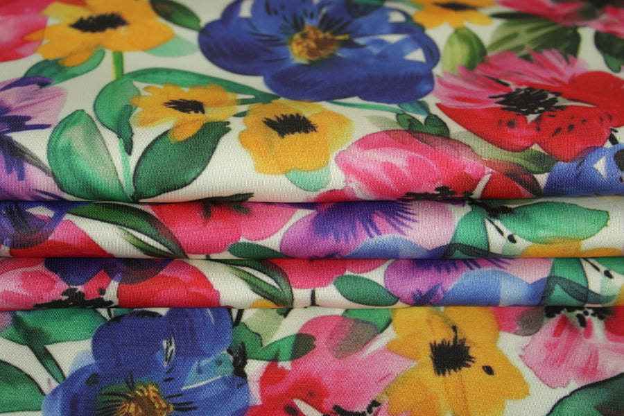Tissu satin de viscose - imprimé grandes fleurs - multicolore