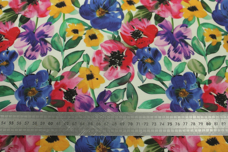 Tissu satin de viscose - imprimé grandes fleurs - multicolore
