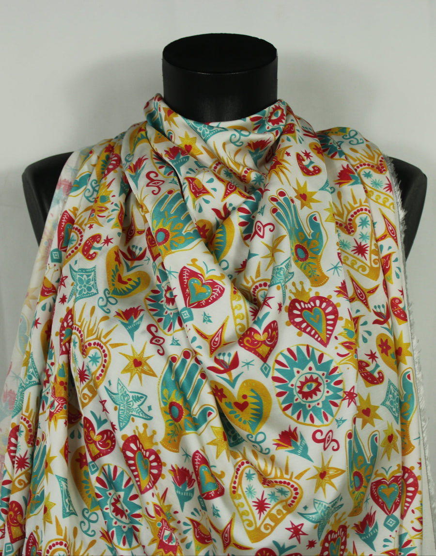 Tissu satin de viscose - imprimé folk mexicain