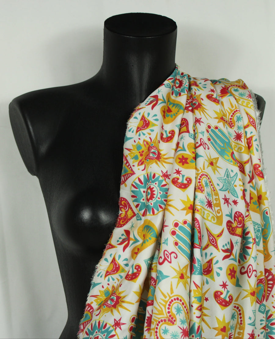 Tissu satin de viscose - imprimé folk mexicain