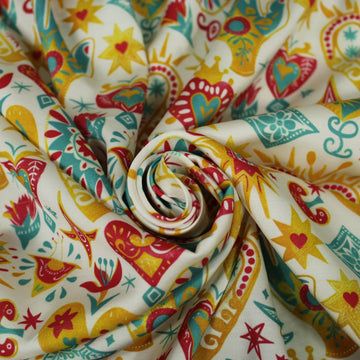 Tissu satin de viscose - imprimé folk mexicain