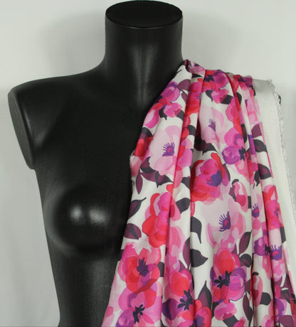Tissu satin de viscose - imprimé pivoine - ton fuchsia - photo 5/5 | So Tissus