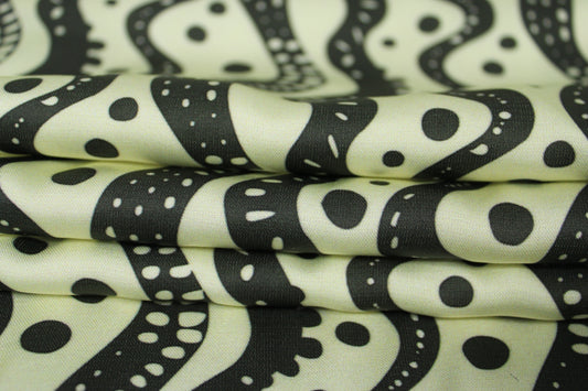 Tissu satin de viscose - imprimé rayures et pois - écru et noir - photo 2/5 | So Tissus
