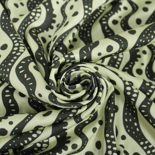 Tissu satin de viscose - imprimé rayures et pois - écru et noir - photo 1/5 | So Tissus
