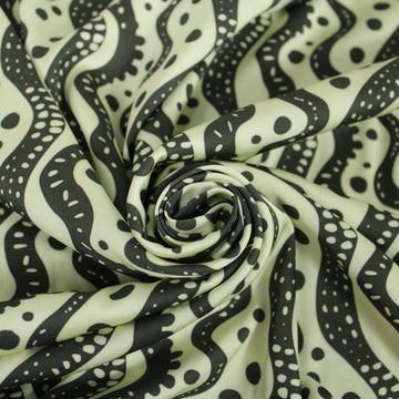 Tissu satin de viscose - imprimé rayures et pois - écru et noir