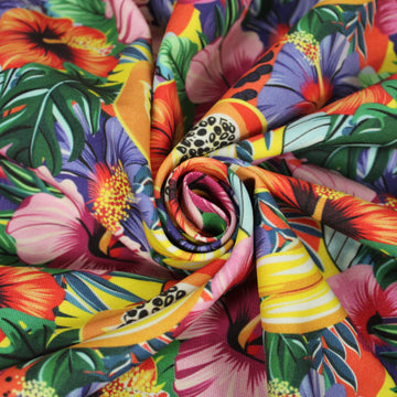 Tissu twill coton et lin - imprimé fruits exotiques - multicolore