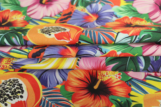 Tissu twill coton et lin - imprimé fruits exotiques - multicolore - photo 2/5 | So Tissus